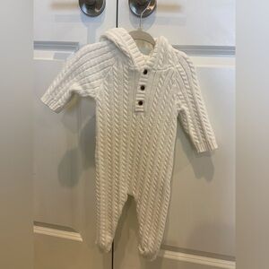 Janie and Jack Cozy White Cable Knit Baby One Piece